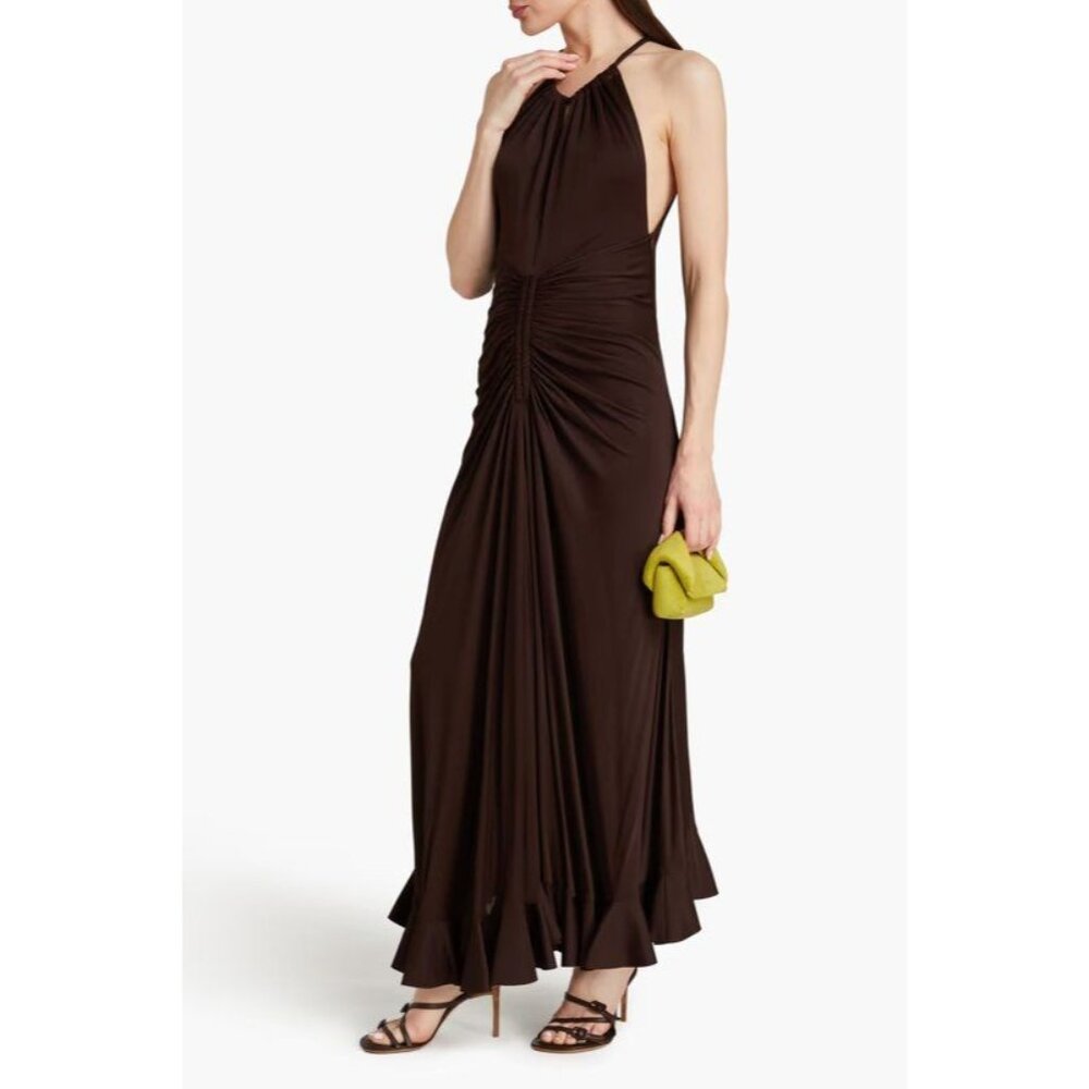 NWT $2065 Proenza Schouler Cut Out Ruched Jersey Maxi Dress Chocolate Size 12